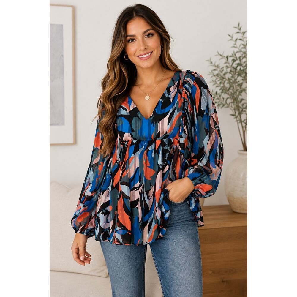 Mittoshop Abstract Print Babydoll Tunic Blouse – Size Medium